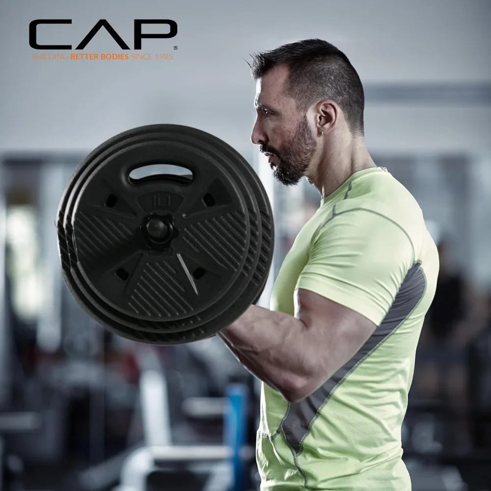CAP Threaded Barbell Set with 100 LB Grip Plates, 47" Bar, Star Collars, Home Gym Weight Set for Strength Training - view 5
