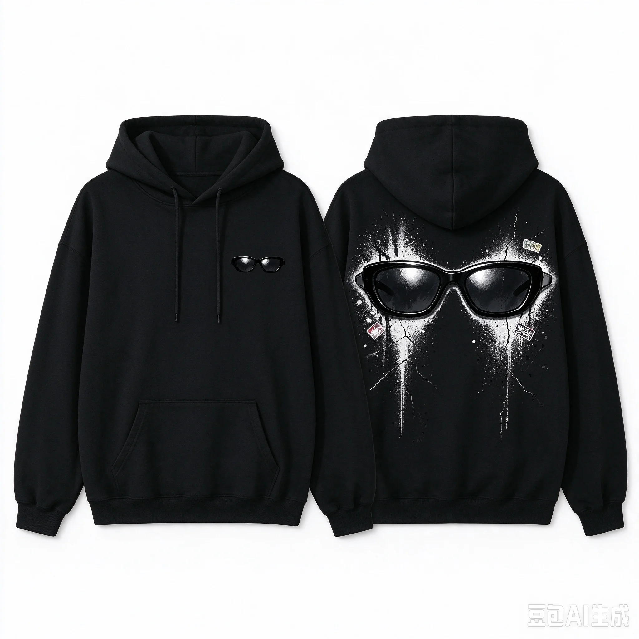 Men's Loose Drawstring Hoodie, Right Chest Small Trendy Grandma Logo, Back Cool Old Lady Head Graphic Pullover, Streetwear Casua