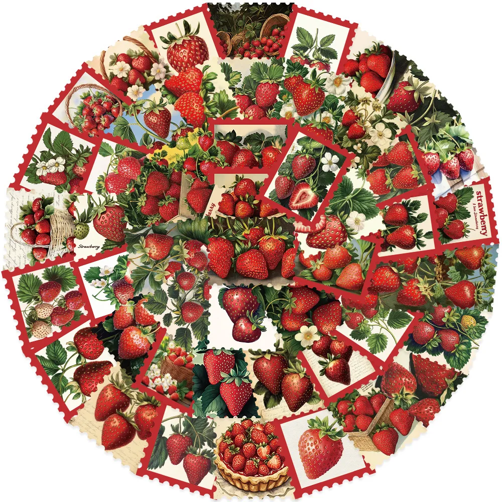 50PCS Erdbeere Obstgarten Stempel Aufkleber Notebook Laptop Gepäck Dekorative DIY Label Tagebuch Notebook Graffiti Schreibwaren Aufkleber