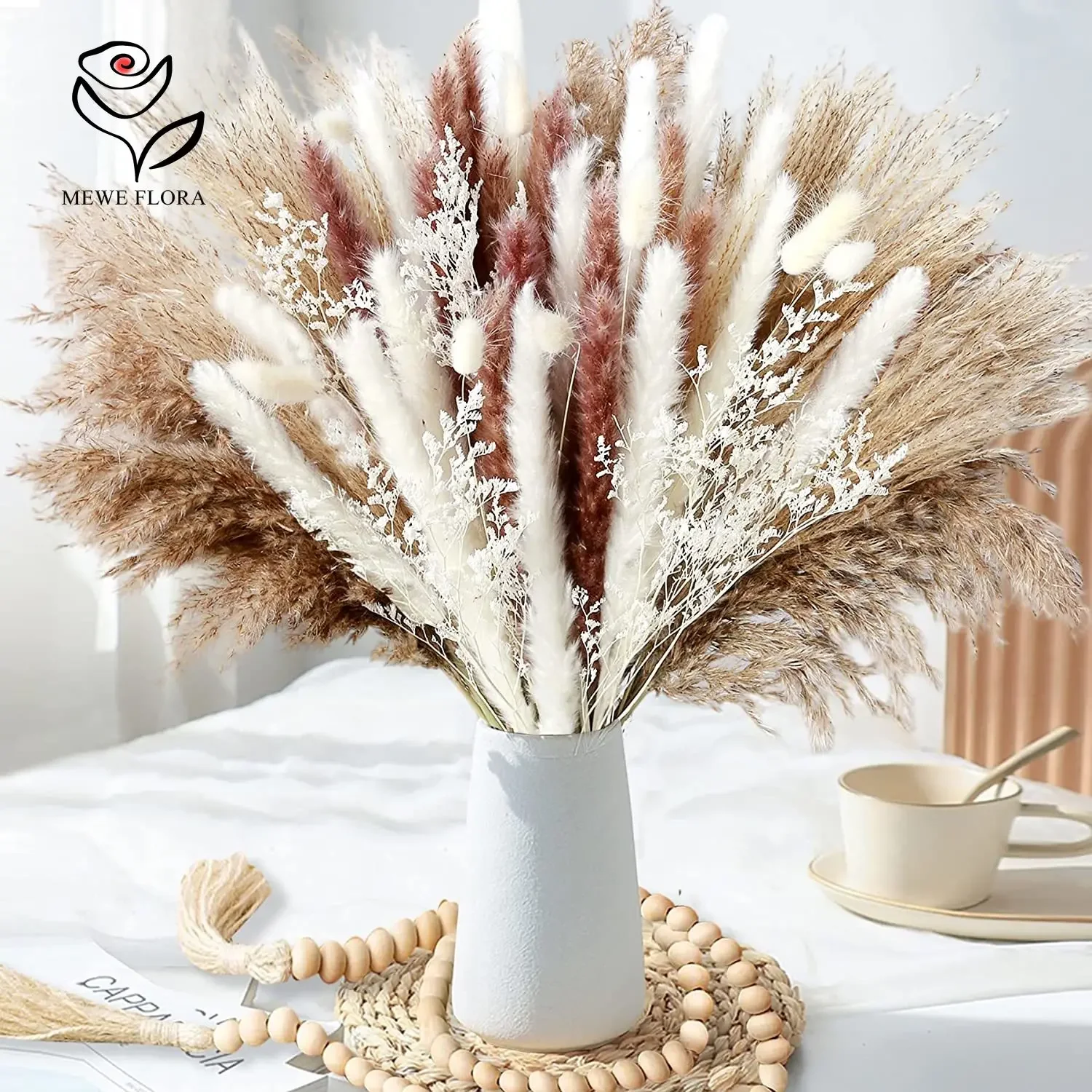 80pcs Natural Pampas Grass Dried Flower Bouquet Nordic Home Autumn Decoration Reed Bunny Tail Grass Boho Christmas Wedding Decor