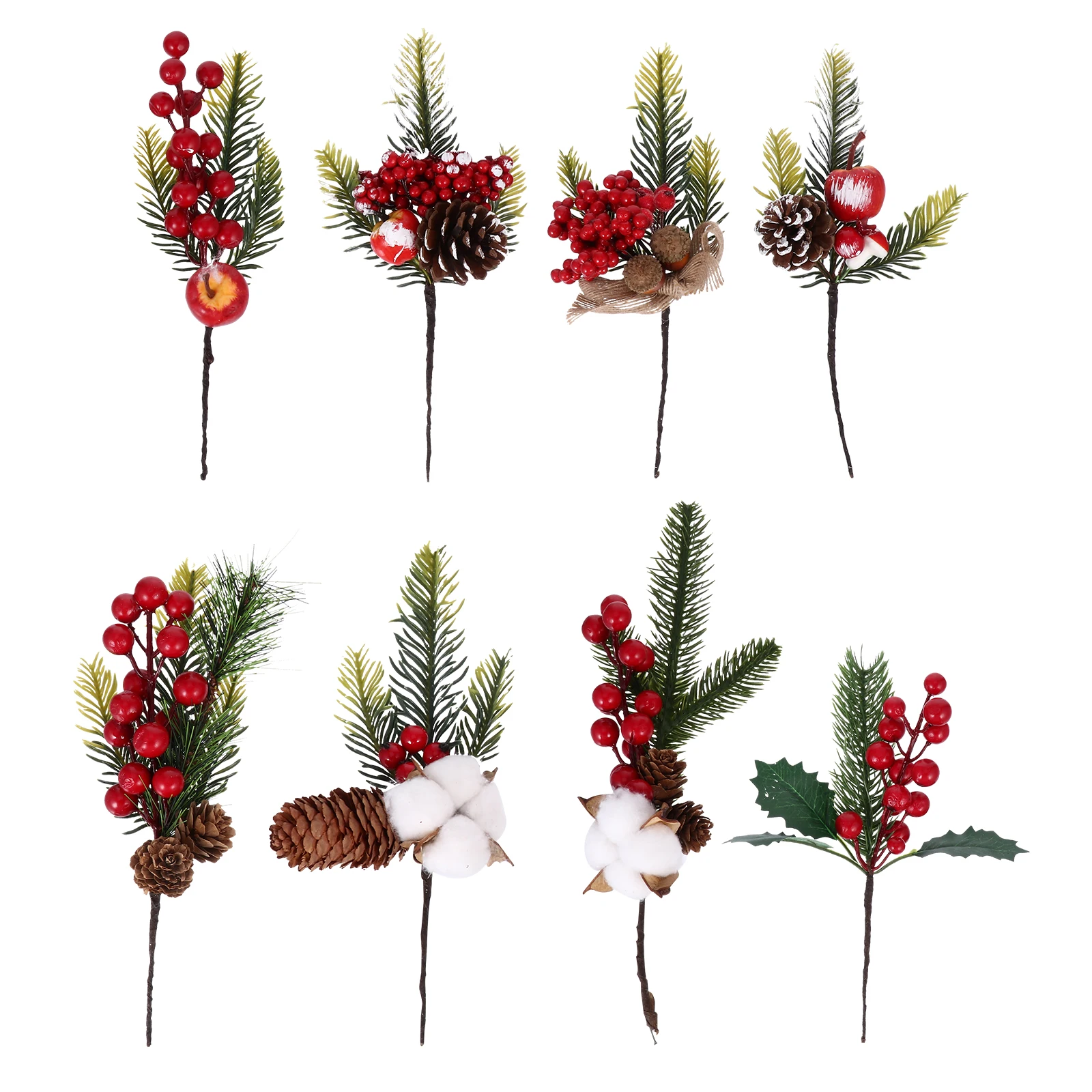 

8 Pcs Red Fruit Adornment Berry SprigsRed Flowers Christmas Tree DecorationPine Cone nament Christmas Decor Supplies