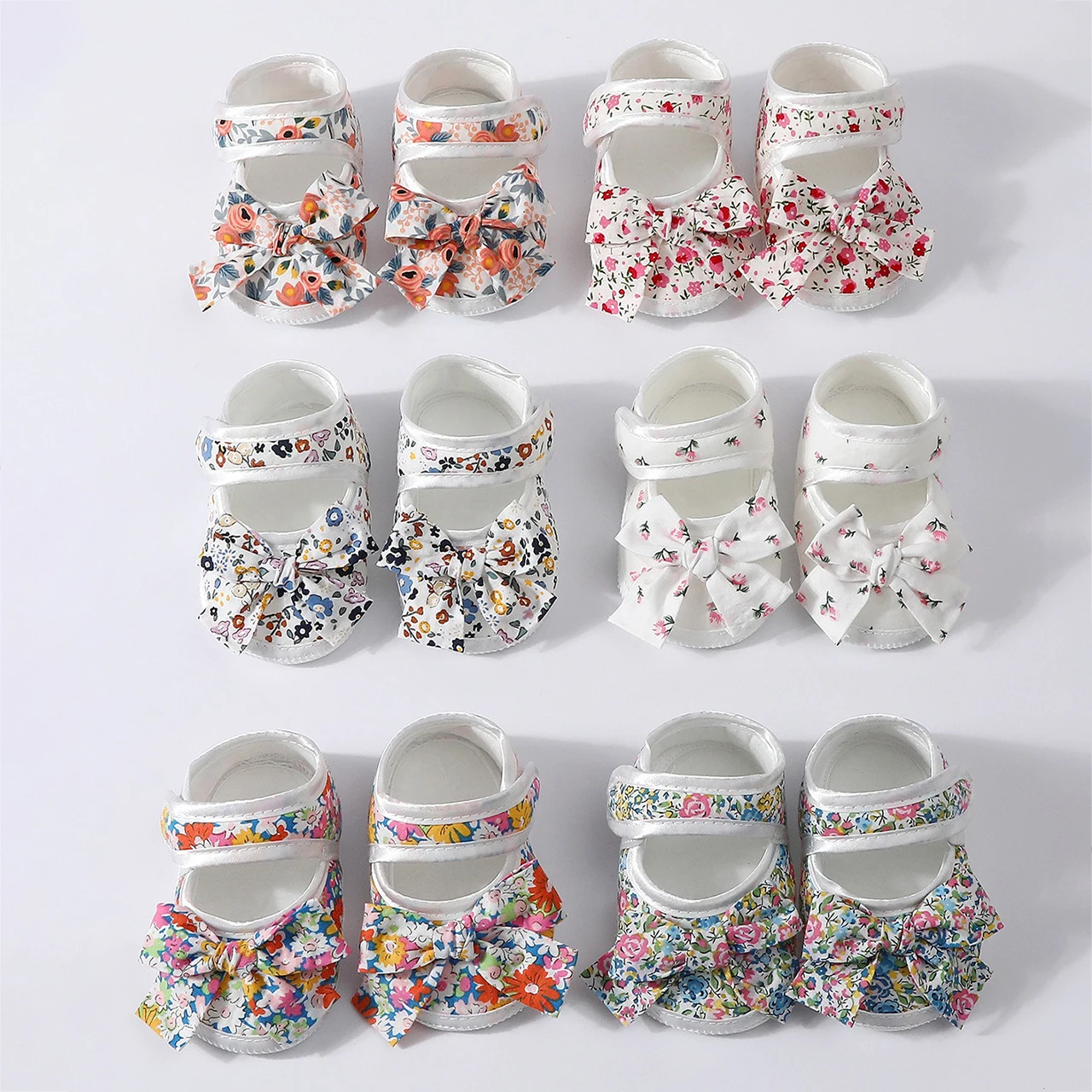 Cotton Fabric Baby Shoes Non-Slip Soft-Soled Walking Shoe Flower-print Bow Newborn Sandals Summer Kids Girl Footwear 0-1Year