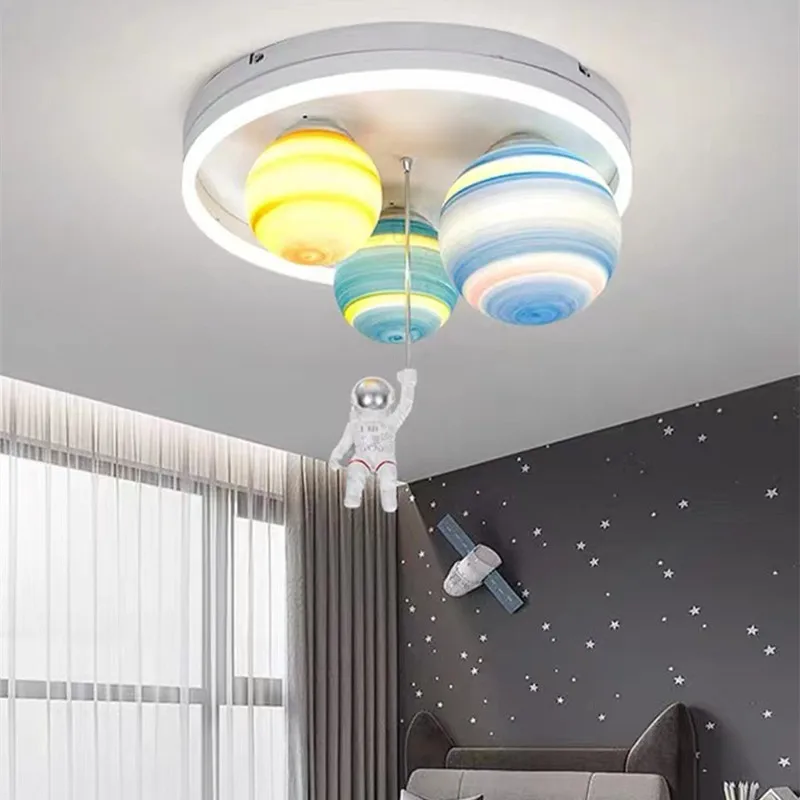 Astronaut Planet Creative Circular The Outer Space Led Ceiling Light Children\'s Bedroom Decorative Boys Girls Dream Universe