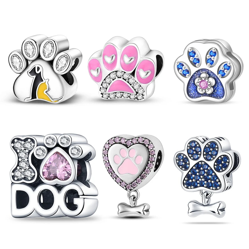 

Charms Beads 925 Silver Fits 3mm Original Bracelet Womens Cute Dog Paw Print Bone Series Charms Beads DIY Jewelry Gifts New in