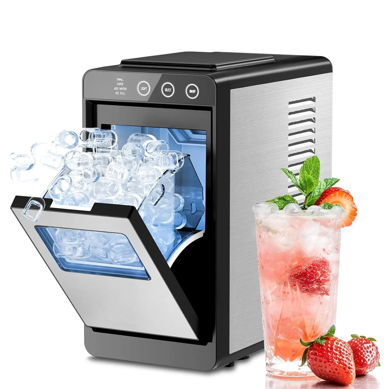 

Настольный льдогенератор из нержавеющей стали, современный аппарат для производства льда в форме пули с сенсорным дисплеем, 26 фунтов/24 часа, 2 размера льда, настраиваемый