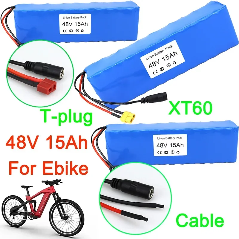 100% New Original 48V Ebike Battery Pack 10Ah 15Ah 20Ah High current Li-ion Battery Pack T-Plug XT60  Cable Connector and BMS