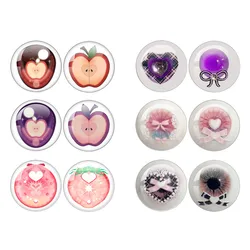 12PCS/Set 10MM-40MM Blythe Doll Eyes Cute Strawberry Apple Pattern Eyes Chips14MM Super Thin Pupil Glass Cabochons Accessories
