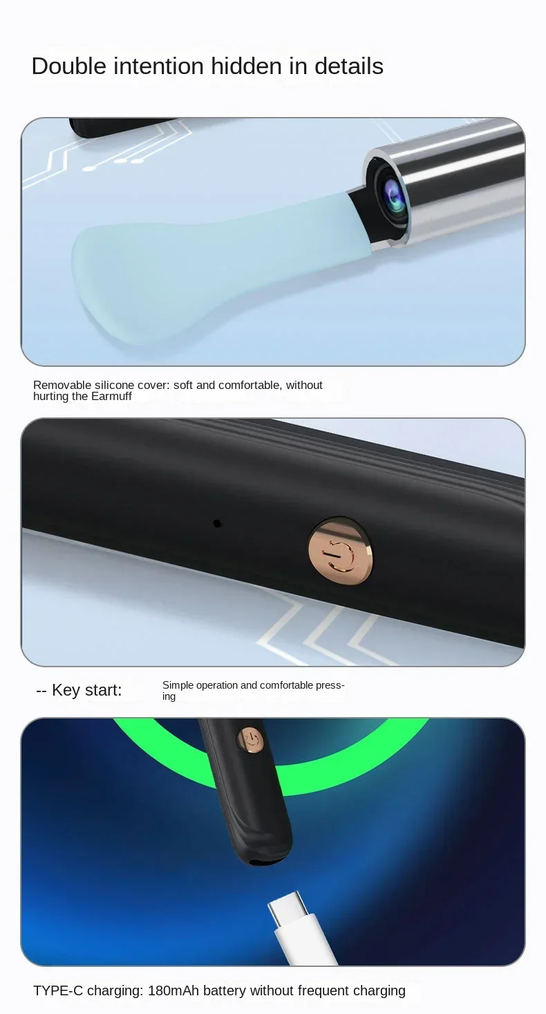 Tinsol Neuer 1296P Intelligenter Visueller Ohrenreiniger Ohrenschmalz-Entferner Otoskop USB-C-Ladegerät Endoskop mit Kamera – Detail 13
