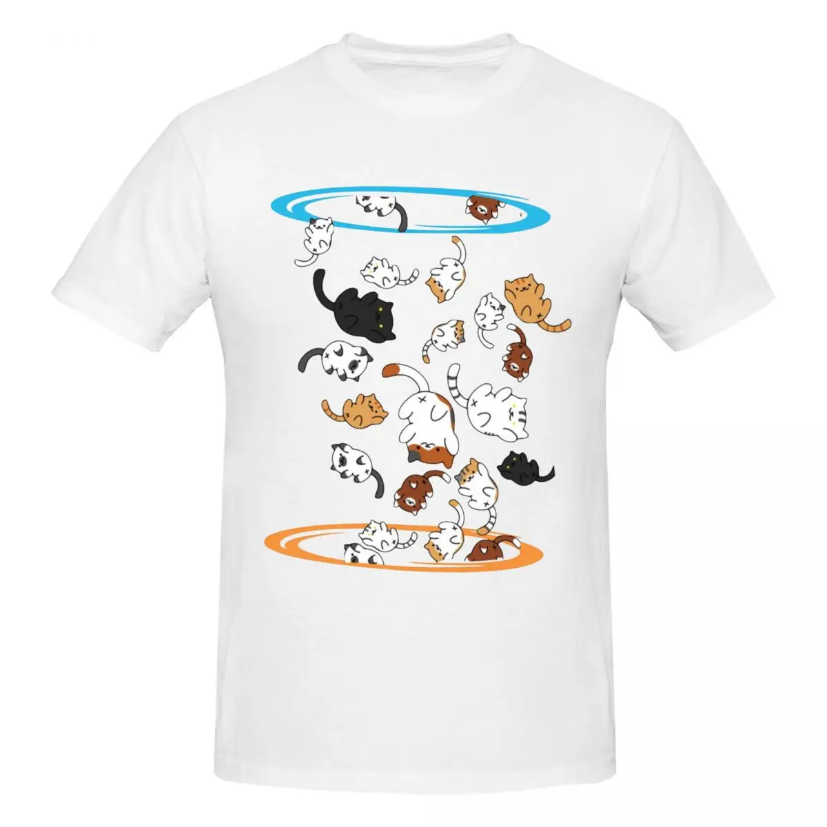 Men Portals Cats T Shirt Vintage Oversized O-neck Cotton Sleeve Custom Shirts
