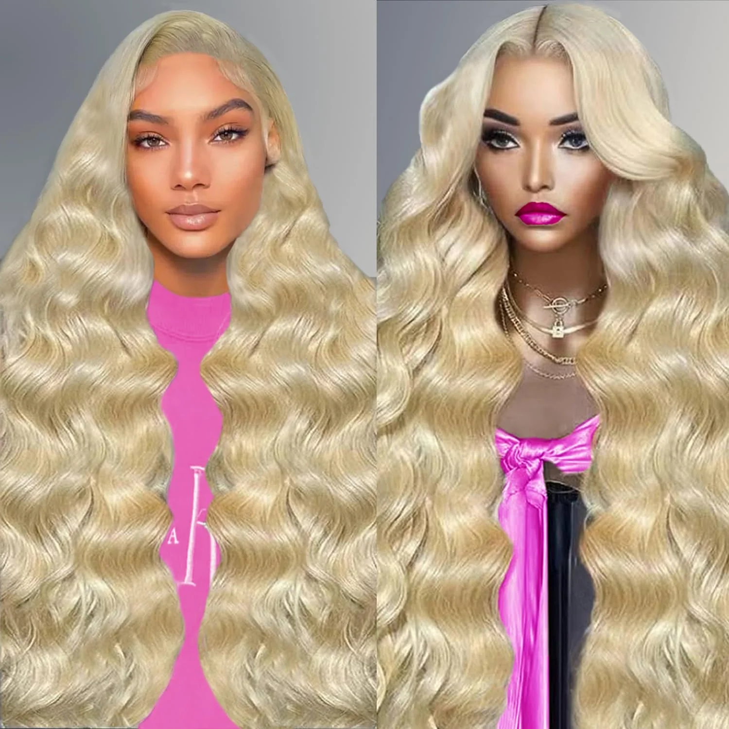 

46-дюймовый парик из натуральных волос, цвет 613 медовый блонд, волнистая текстура, плотность 220, с HD-кружевом 13x6 и 13x4, для женщин с темной кожей