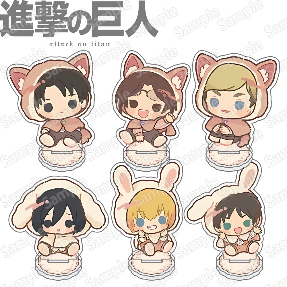 Anime Attack on Titan New Rabbit Style Acrylic Stand Keychain Figure Eren Levi Mikasa Armin Hange Jean Desktop Decoration,Collec