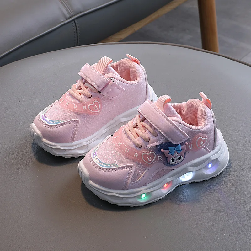 

2025 милая детская повседневная обувь с героями мультфильмов для девочек, кроссовки со светодиодной подсветкой, детские теннисные прогулочные кроссовки для малышей, Нескользящая светящаяся обувь