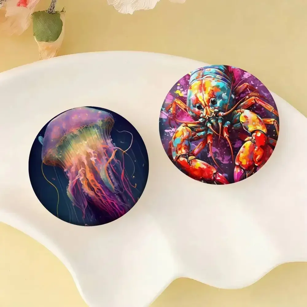Colorful Ocean Wild Life Shark Seahorse Octopus Turtle Badges 25 32 44 58 75 Mm Round  Pin Bag Decor Fans Collect Friends Brooch view 4