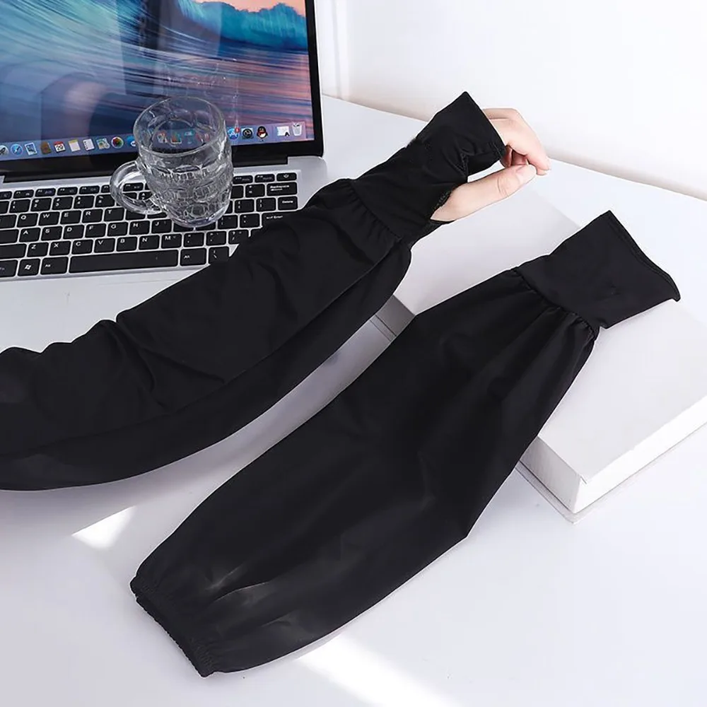 ถุงมือปั่นจักรยานไอซ์ซิลค์แขนยาวแบบบางใส่น้ำแข็งสำหรับผู้ชายผ้าบางป้องกันรังสียูวีแบบเรียบง่าย