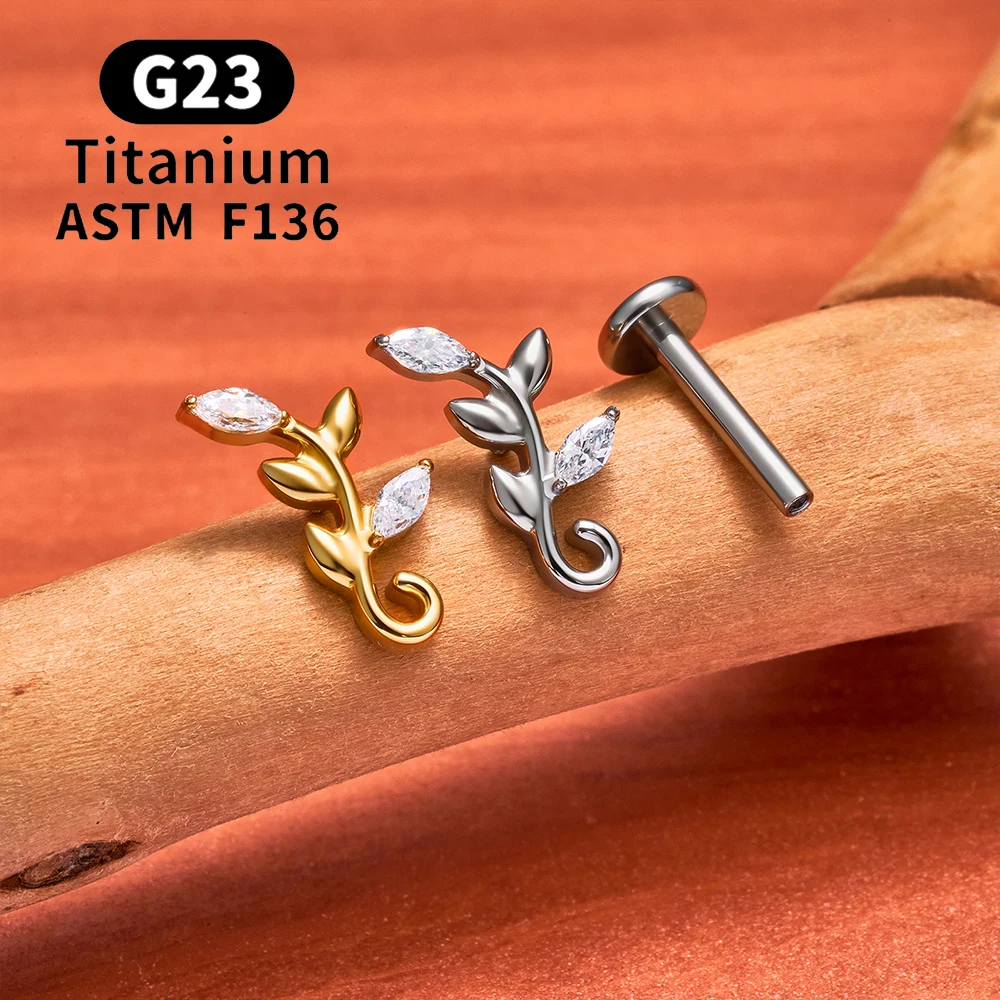 ASTM F136 Titanium Leaf Octagonal Star Cartilage Earring 16G CZ Flat Back Labret Lip Stud Helix Tragus Lobe Ear Piercing Jewelry