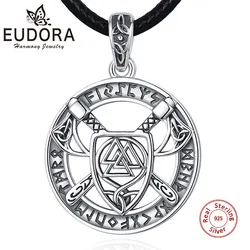 Eudora 925 Sterling Silver Nordic Viking Pattern Knot Pendant Necklace Norse Viking Axe Shield Amulet Jewelry for Man Women Gift