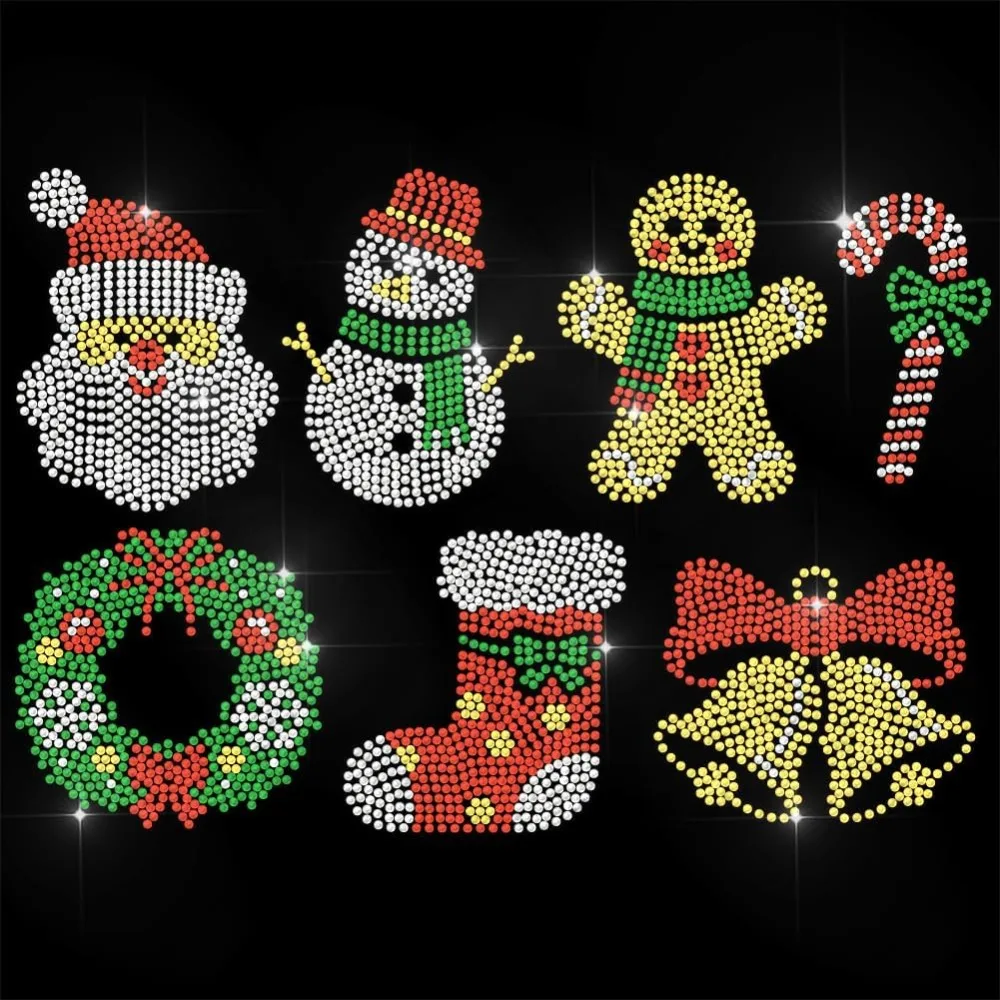 Weihnachts-Strass-Aufnäher zum Aufbügeln, Schneemann und Weihnachtsmann, glitzernde Hotfix-Aufnäher für Kleidung, 30 x 30 cm, große Pailletten zum Aufbügeln