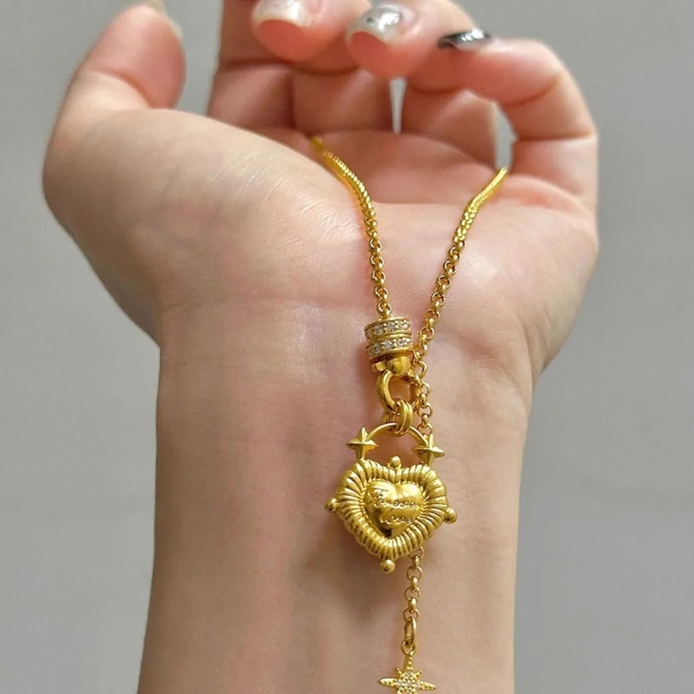 Damen Vintage-Stil 'Ewige Liebe' Massiver Herzanhänger Quasten-Halskette Vintage-Stil Schlüsselbeinkette Accessoire Geschenk Neu – Detail 3