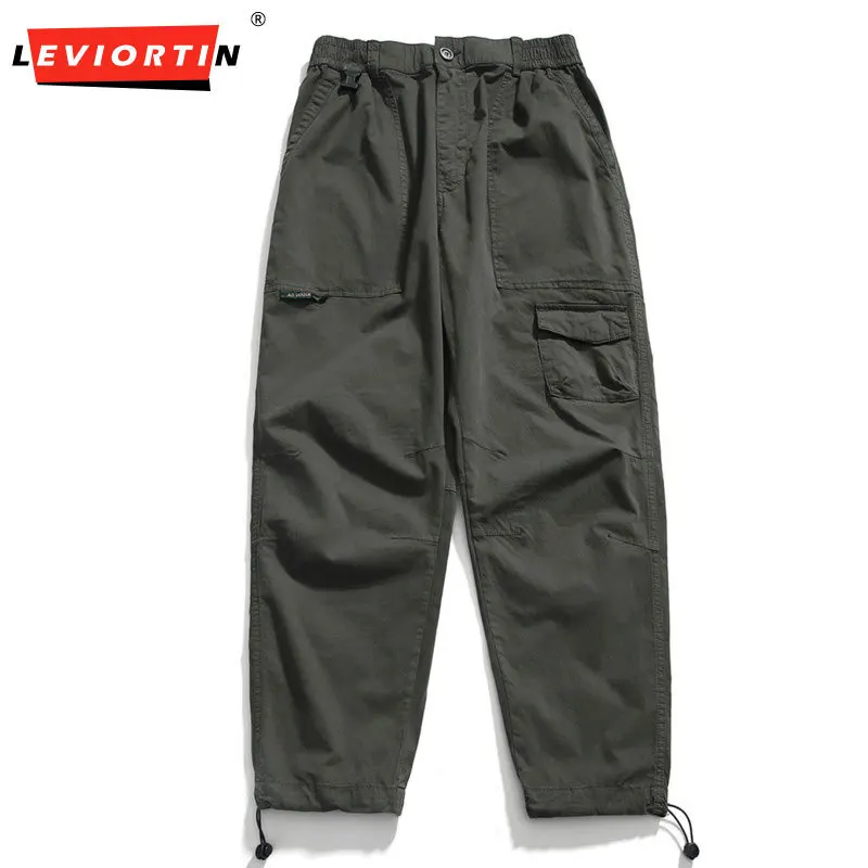 

Men's trendy versatile wide leg straight leg pants Hong Kong style fashionable and personalized drawstring casual leg tied pants