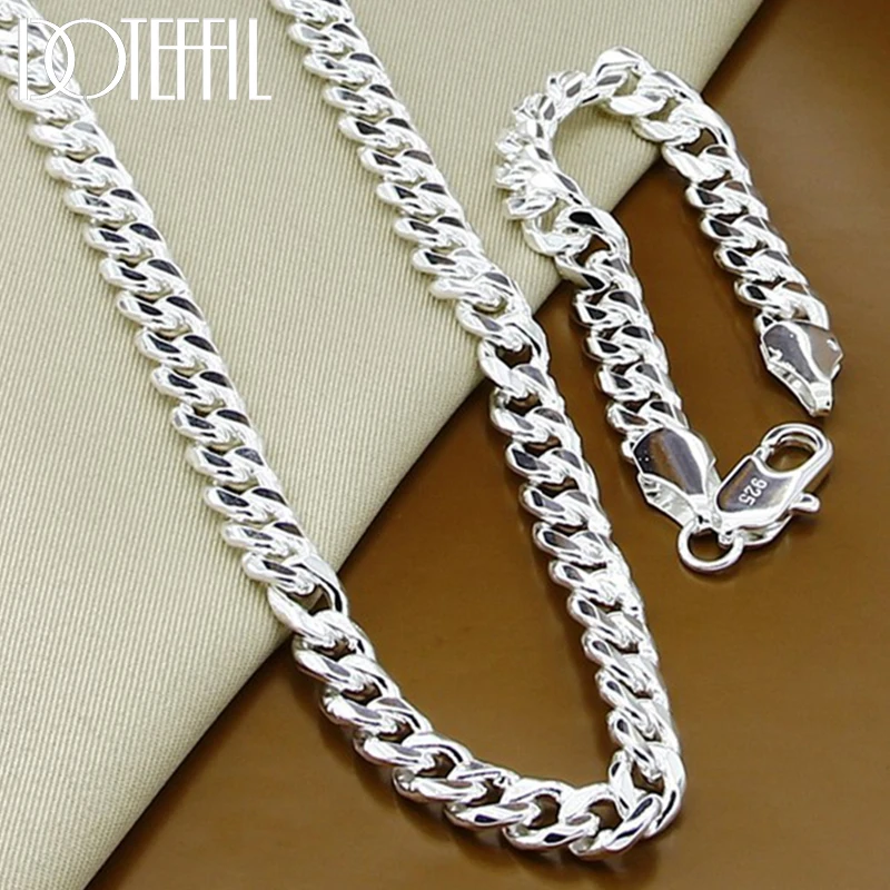 

DOTEFFIL 925 Sterling Silver 10mm Sideways Chain Necklace Bracelet Set For Man Women Party Domineering Jewelry