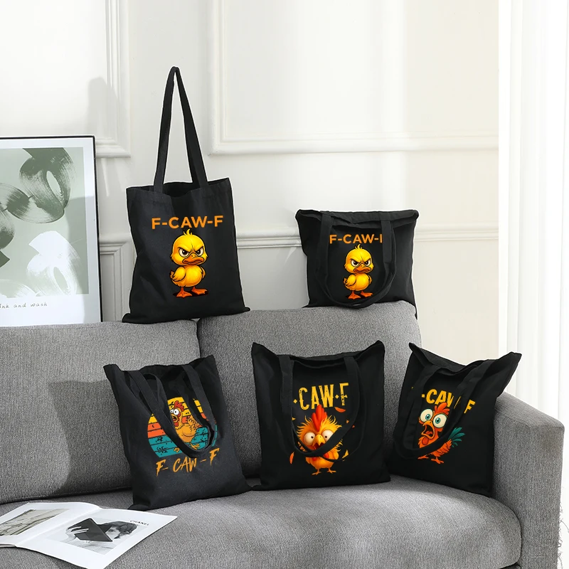 Bolso de mano de lona con estampado de gallo de dibujos animados, bolso de hombro ecológico de gran capacidad, bolso de compras diario, regalo de vacaciones para mujer y novia