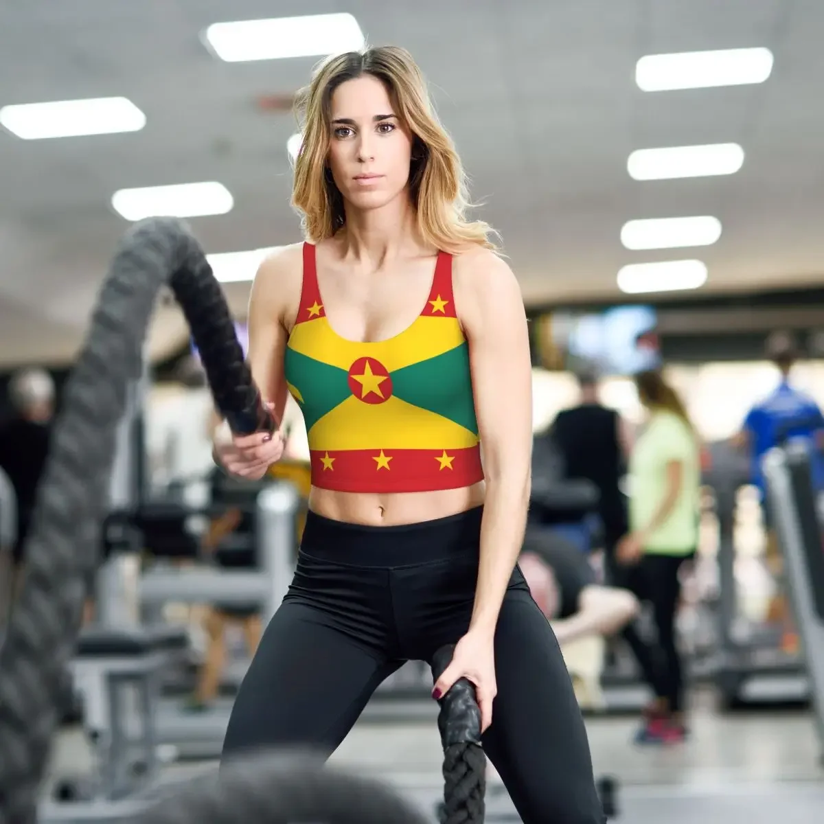 요가 조끼 여성 체육관 스포츠 크롭 탑 그레나다 플래그 streetwear 운동 통기성 탱크 탑 여성
