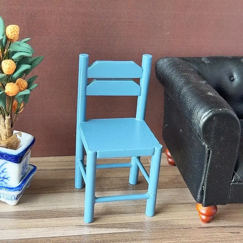 1 قطعة دمية محاكاة كرسي أزرق صغير مع مسند الظهر كرسي مصغر نموذج بيت الدمية المشهد الصغير الأثاث ديكور التبعي