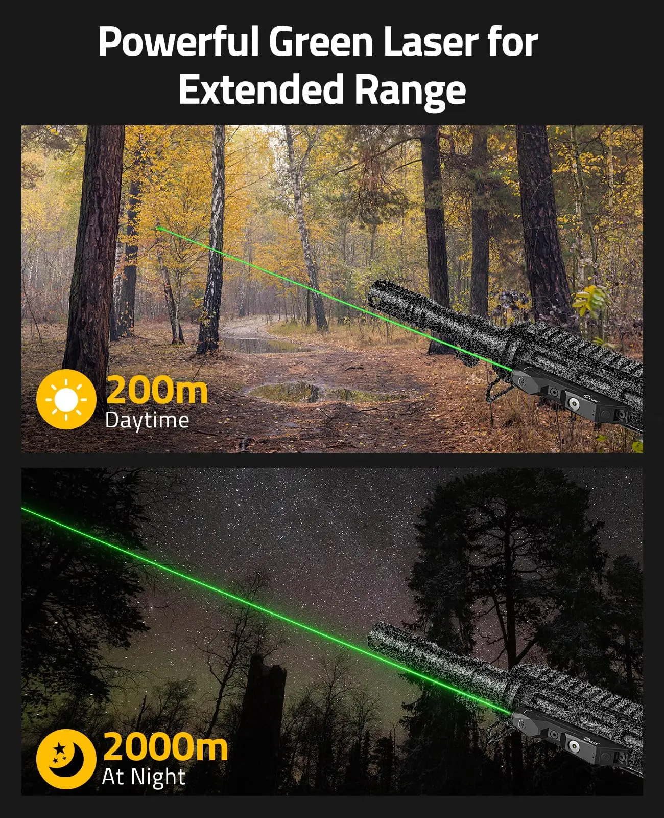 بندقية CVLIFE بالليزر الأخضر متوافقة مع مشاهد M-Lok وPicatinny Rail التكتيكية مع مغناطيسي قابل لإعادة الشحن للصيد