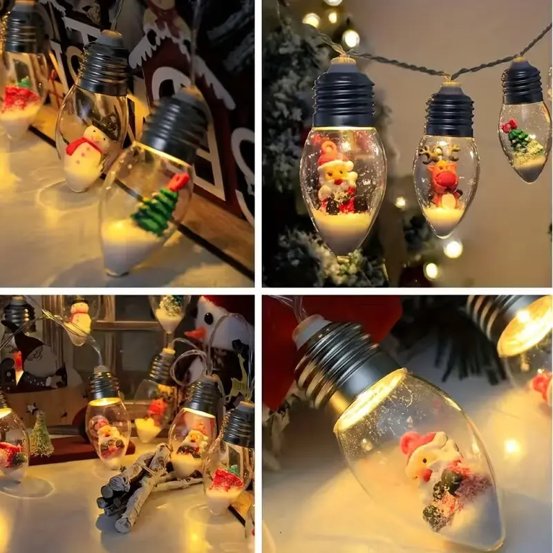 59.06inch 10 Lights, 3m 20 Lights Christmas Tree Santa Claus Snowman Bulb Decoration String Lights Battery Powered (No Plug)