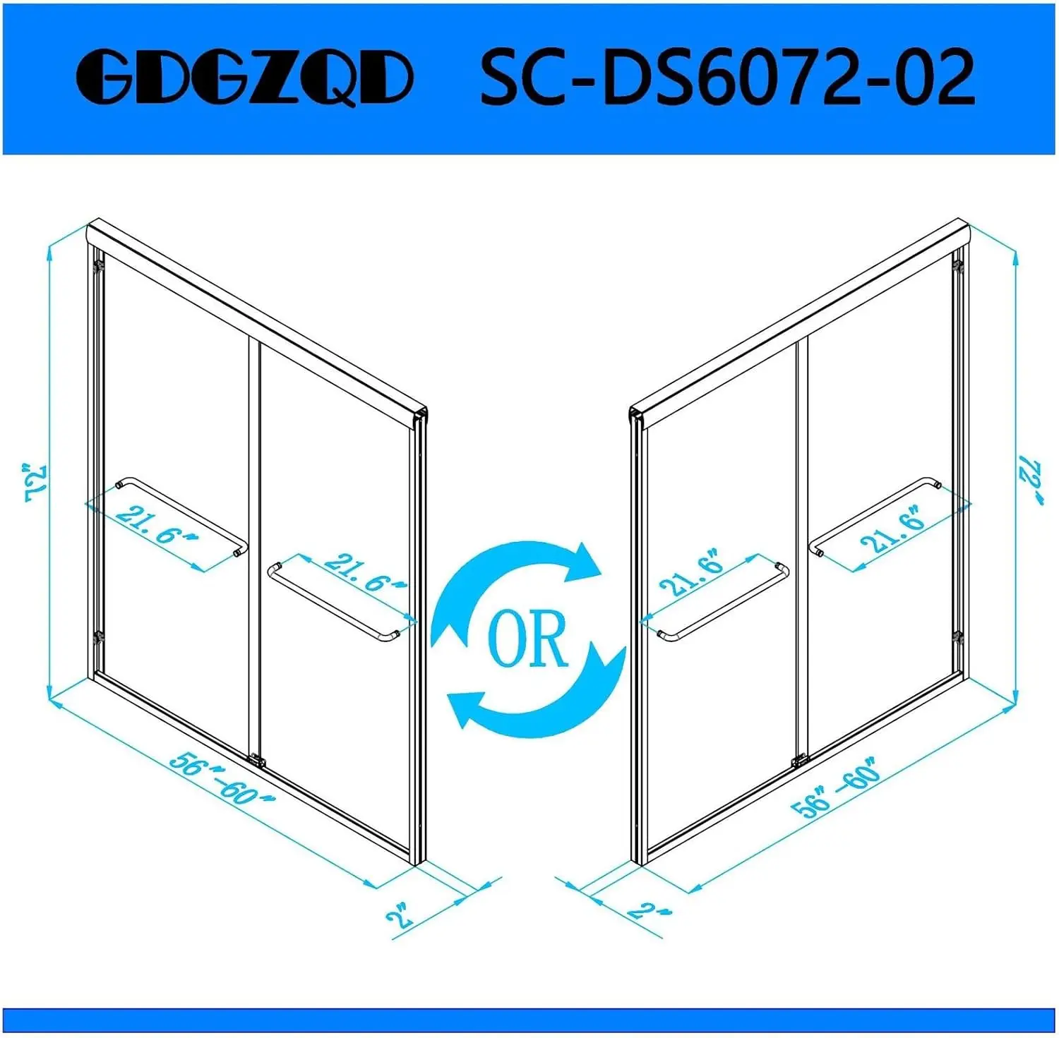 

Semi-Frameless Sliding Shower Door W: 60 x H:72 Inches, Bathroom Sliding Door Easy to Install, 1/4 "Clear Glass, Black Hardware