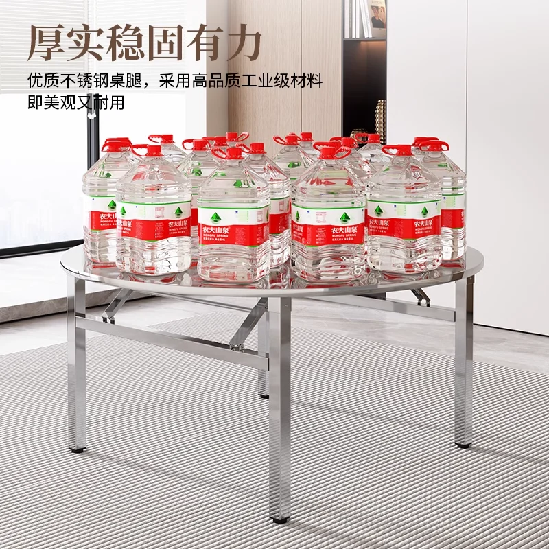 

Утолщенный круглый обеденный стол из нержавеющей стали 304, складной, для дома и улицы, портативный, со встроенной поворотной столешницей