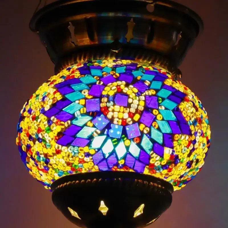 Retro Moroccan Brass Lantern Southeast Asian Style Hanging Light Fixture Unique Decor for Hotel Bar and Home Living Room