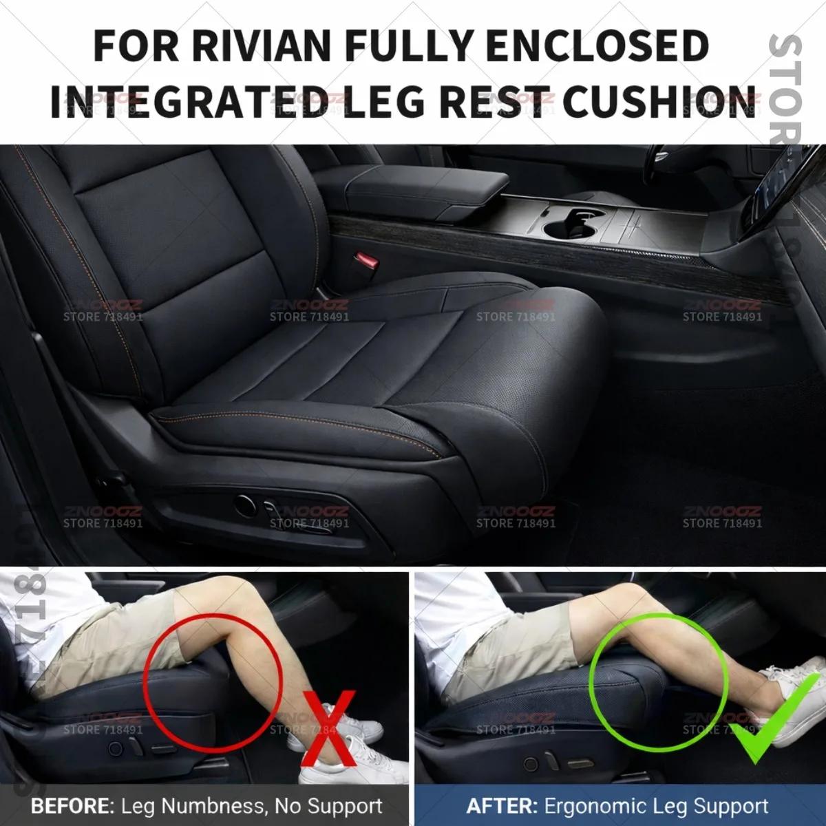 For Rivian Seat Leg Support Extension Cushion Thigh Support Pillow Memory Foam Leather Leg Extender Interior Accessories