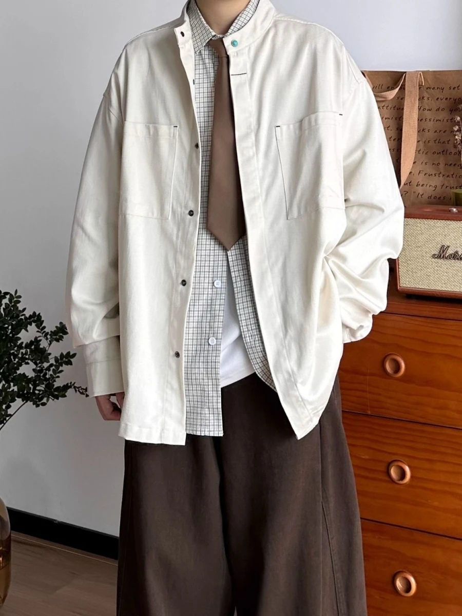 

Ретро-японская свободная драпированная рубашка-пальто с длинными рукавами и пуговицами, унисекс, весна 2026