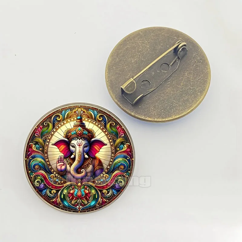 Sacred Elephant Ganesha Brooch Buddha Wealth Elephant Glass Pins Badge Men And Women Jewelry Gift