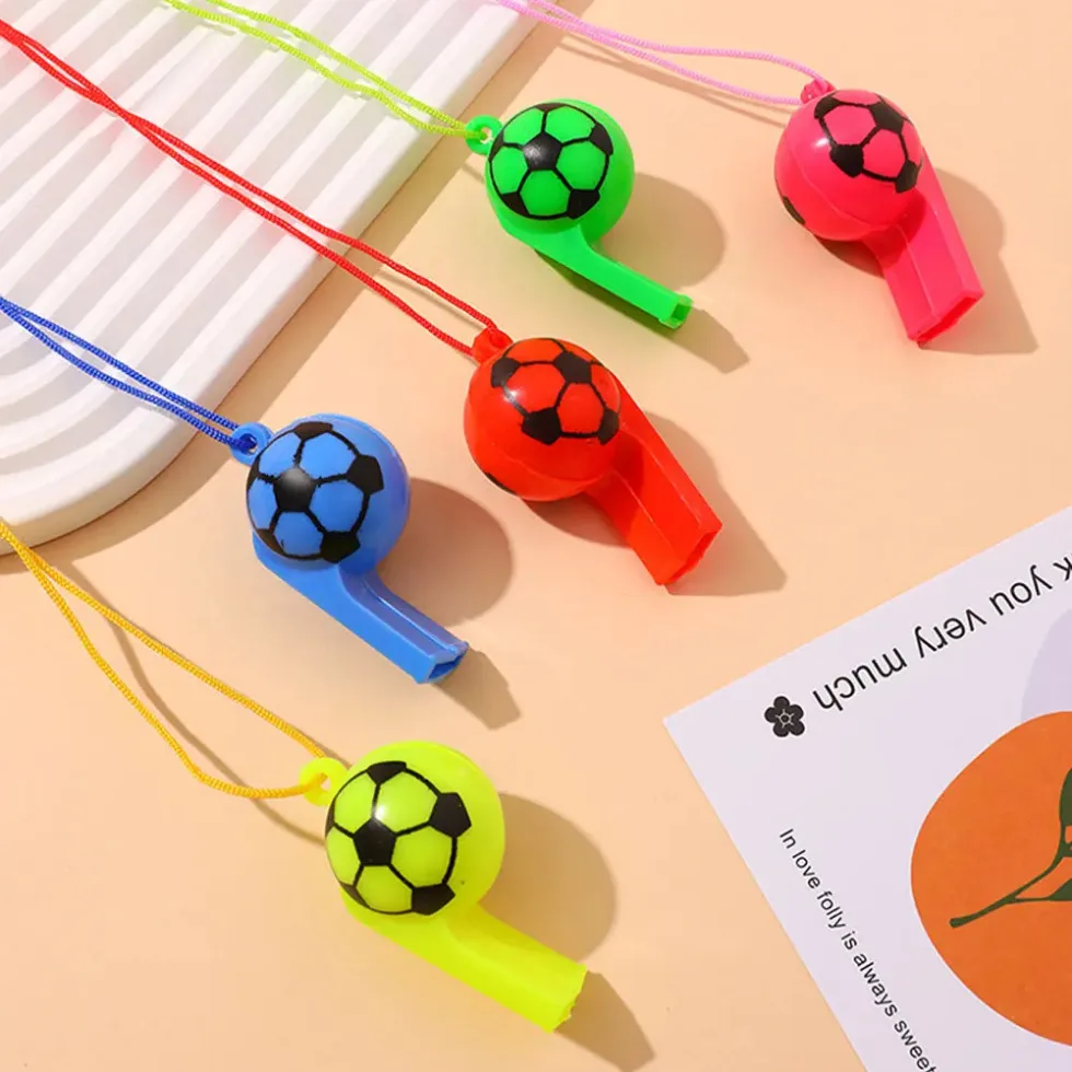 5pcs Kid Football Soccer Cheerleading Whistle European Cup Props Mini Whistle With Rope Plastic Whistle Children Cheering Prop