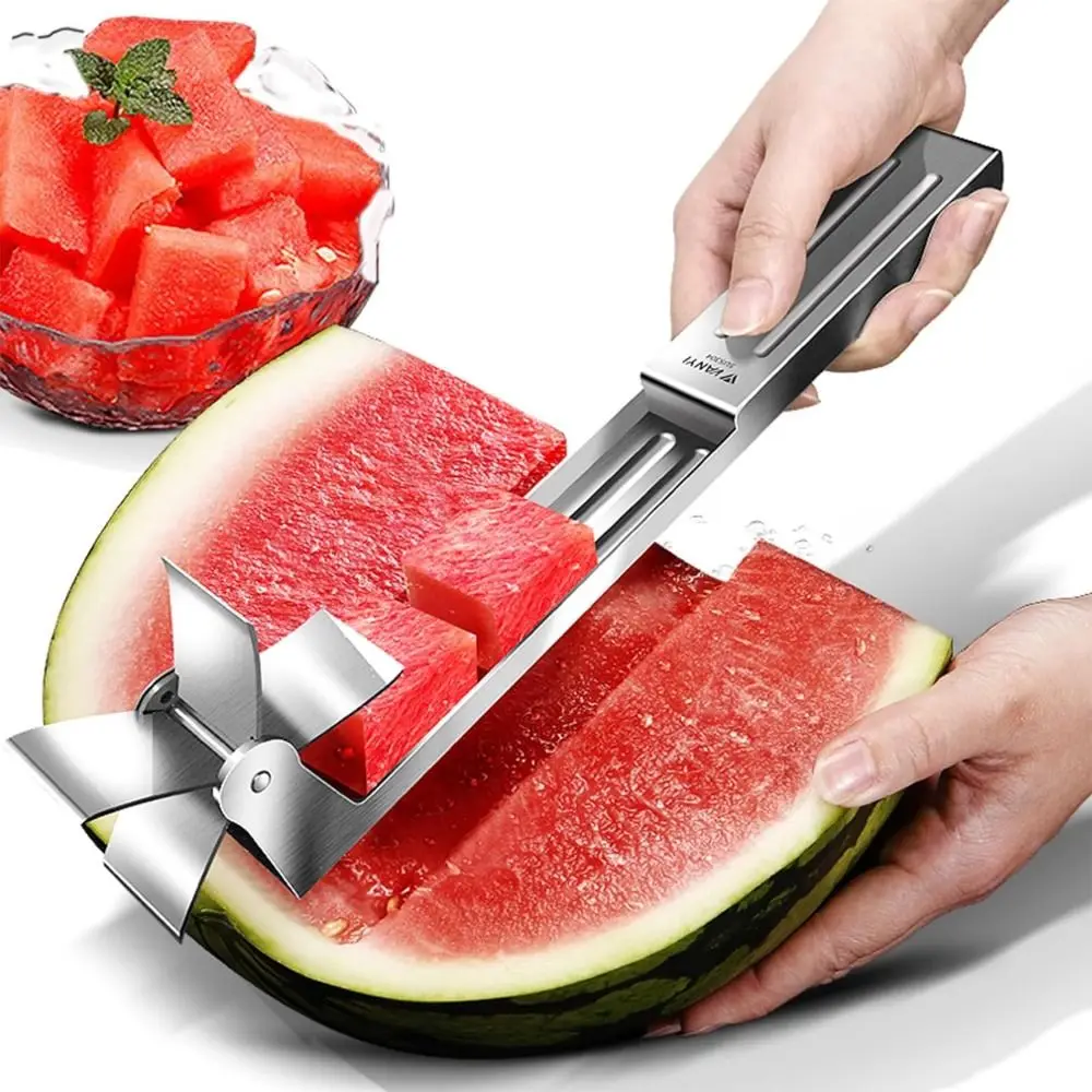 

Stainless Steel Watermelon Windmill Slicer Anti-slip Handle Hanging Hole Watermelon Cube Cutter Comfortable Grip Food Grade