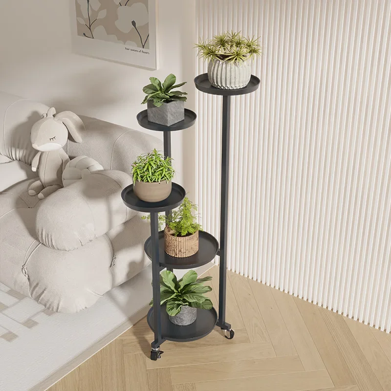 Modern Simple Plant Stand Living Room Floor Flower Stand Multi-Tiered Iron Flower Holders Flexible Mobile Indoor Gardening