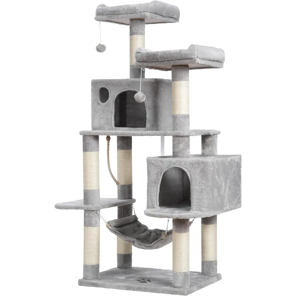 

Hey-brother Large Multi-Level Cat Tree Condo Furniture with Sisal-Covered Scratching Posts, 2 Bigger Plush Condos, Perch Hammock