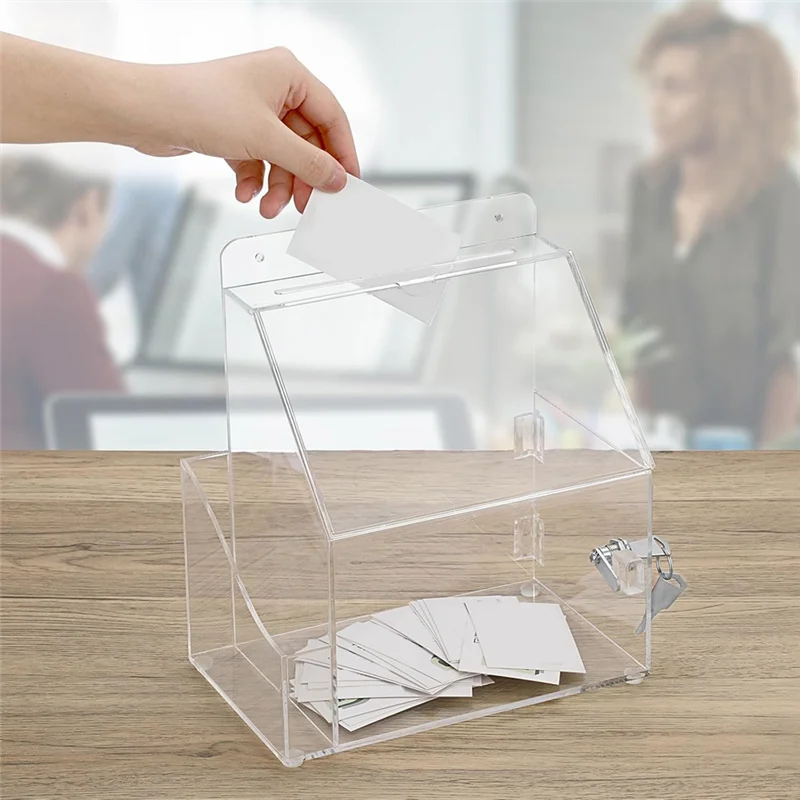 ABMF-Donation Box With Lock With Side-Pocket Collection Boxes For Voting Locking Suggestion Mailbox For Fundraising, Voting Box