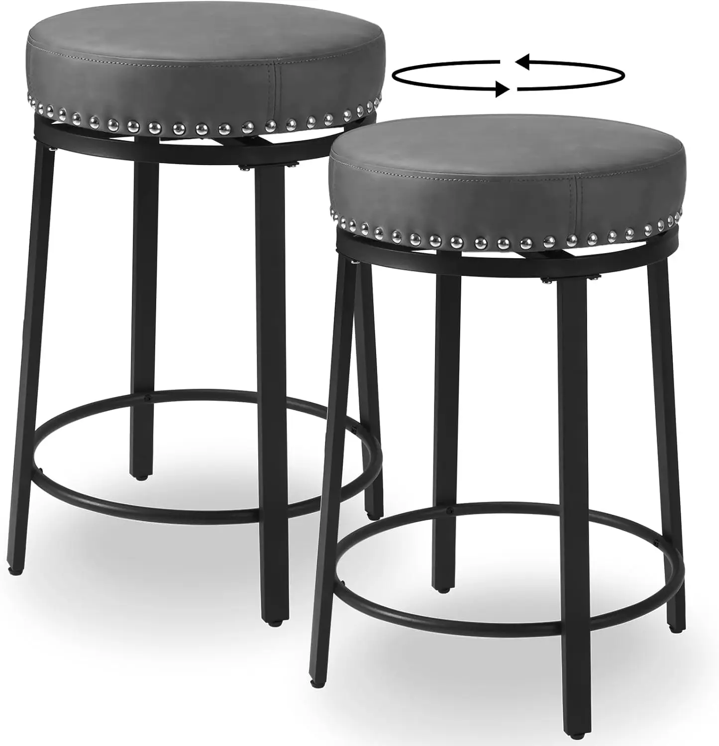 

Bar Stools Set of 2 Counter Height Swivel Bar Stools Backless Round Barstools 24inch Grey Upholstered Faux Leather Counter Heigh