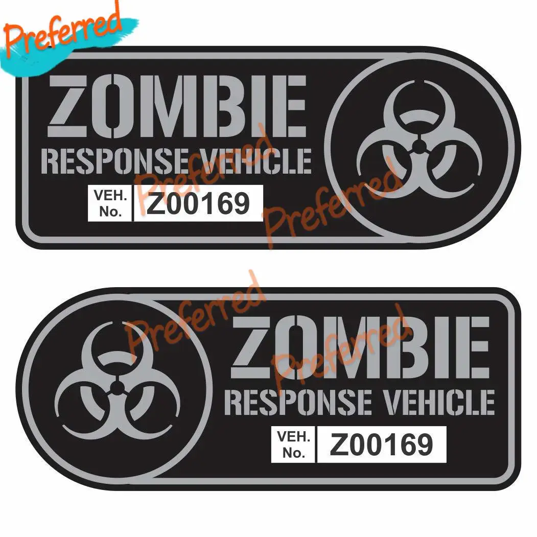 2 X Zombie Response Vehicle Sticker Set Vinyl Decal Gun Metal Car Truck SUV Decal Badge Halloween