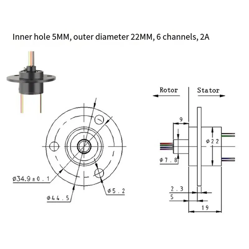 【RECOMENDAR】2X Hole 5Mm Through Bore Slip Ring 6CH 2A Collector Ring Joint Conductive Slipring Unlimited Rotary Connector