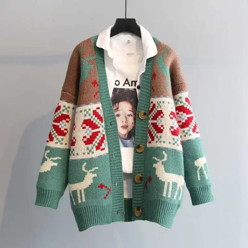 Winter Clothes Women Sweaters Women Cardigan Korean Fashion Kawaii Clothes Christmas Sweater Ms. Christmas Jacket Vintage LJ48