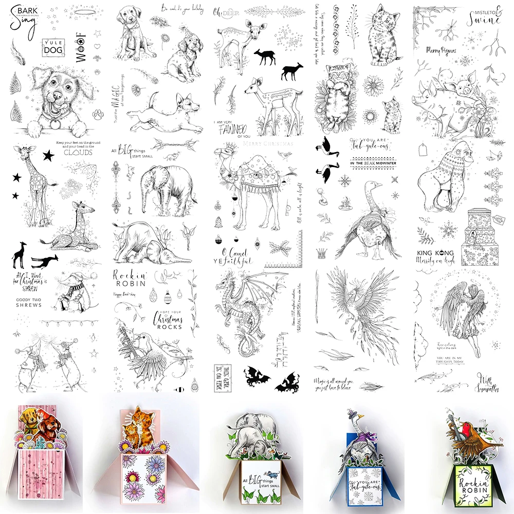 

Baby Giraffe Elephant Mouse Flying Dragon Animals Clear Silicone Stamp For Card Album Making DIY Scrapbooking Crafts Stencil