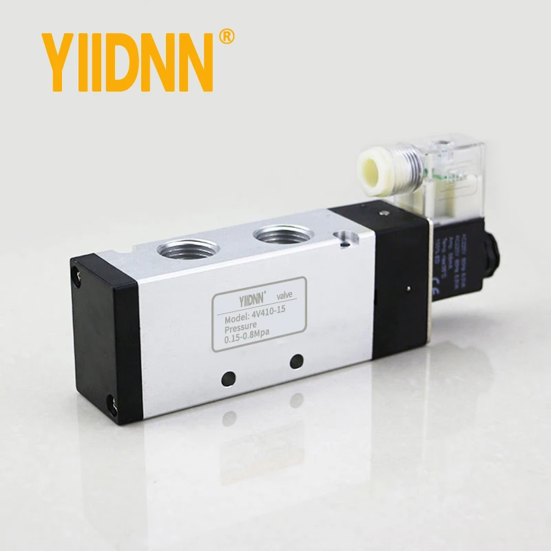 YIIDNN 4V410-15/10 5/2 Way Pneumatic Air Solenoid Valve PT1/2 DC/AC24V 110V 220V Single Electrical Control Air Solenoid Valve