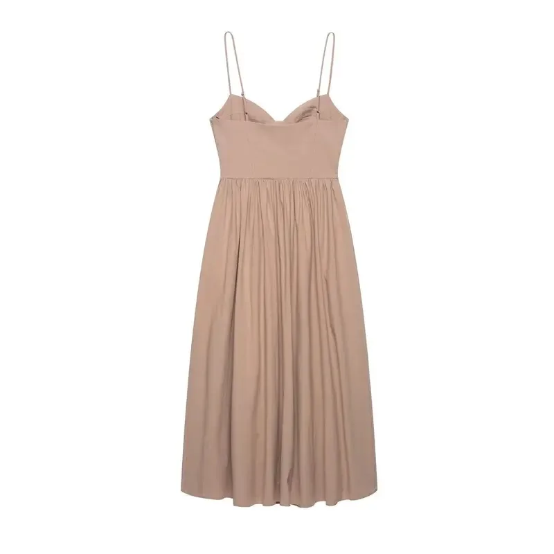 

Women's Summer Retro Backless Pleated Long Suspender Dress Sleeveless Evening Holiday Beach Dress Female