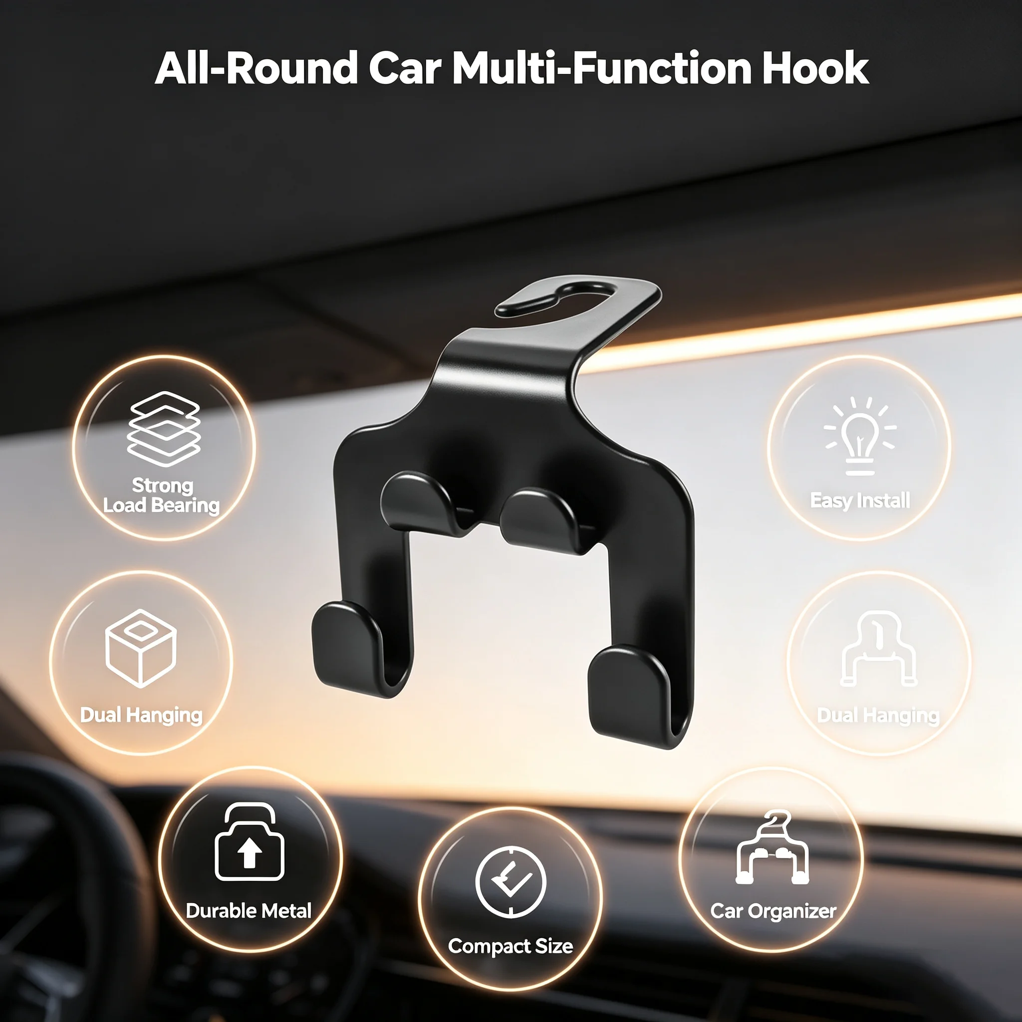 Car Seat Back Hook Integrated Plastic for Commute Travel Hang Handbags Shopping Bags Save Space