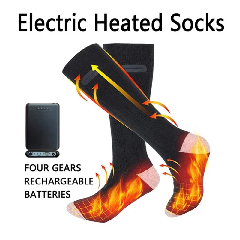 Warm Electric Socks Outdoor Riding Heated Comfortable Skiing Long Cotton Socks  USB Rechargeable Electric Socks