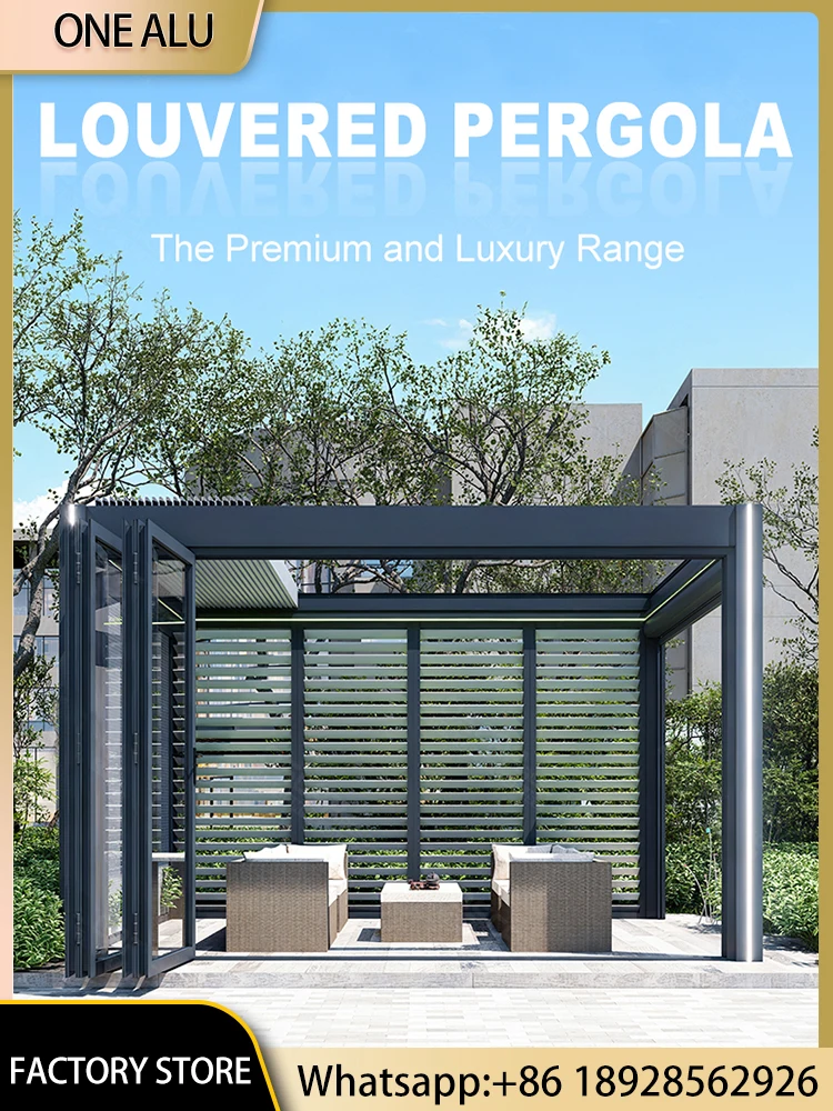 Waterproof Louvered Roof System - Premium Aluminum Pergola Kit for Garden Backyard, Bioclimatic Modern Gazebo